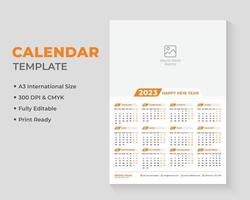 design de calendário de parede de 1 página, design de calendário, design de calendário de parede, design de calendário 2023 vetor