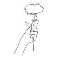 arte de linha mínima de mão segurando a flor na mão desenhada conceito para decoração, estilo doodle vetor