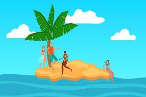 os jovens se divertem nas férias island.beach, ilustração vetorial de relaxamento.flat. vetor