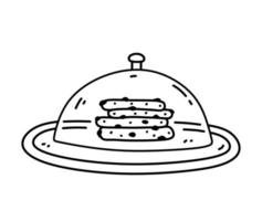 biscoitos com gotas de chocolate em um prato isolado no fundo branco. ilustração vetorial desenhada à mão em estilo doodle. perfeito para cartões, menu, logotipo, decorações. vetor