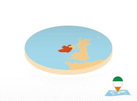 mapa da irlanda projetado em estilo isométrico, mapa de círculo laranja. vetor