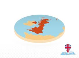 mapa do reino unido projetado em estilo isométrico, mapa de círculo laranja. vetor