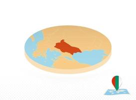 mapa da bulgária projetado em estilo isométrico, mapa de círculo laranja. vetor