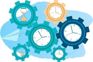time-management.the conceito de economizar tempo de trabalho. o relógio e as engrenagens simbolizam o controle da ilustração vetorial workflow.flat. vetor