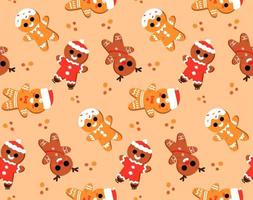 homem-biscoito é decorado com textura de fundo sem costura de chapéu de Natal. padrão de vetor bonito para o dia de ano novo, natal, férias de inverno, culinária, véspera de ano novo, comida, etc.