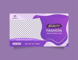 mídia social e modelo de banner da web com roxo limpo. promoção de venda de moda de beleza minimalista pode ser usada para promoção de produtos de beleza, roupas, cosméticos, modelagem, cuidados com os cabelos, etc. vetor