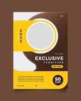 ideia criativa design exclusivo de promoção de móveis. vetor de panfleto e brochura de design marrom amarelo com uma colagem de fotos. modelo para venda de móveis, design de interiores, decoração de casa, etc