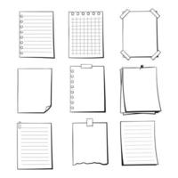 conjunto de folhas de papel em branco, ilustrações desenhadas à mão, desenho de estilo cômico vetor