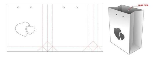 embalagem de sacola de compras com janela de coração vetor