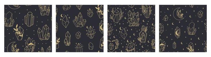 cristais esotéricos de arte de linha mística, pedras preciosas, diamantes, estampa minimalista de joias. boho astrologia mão desenhar ilustração. doddle mágico para camisetas e bolsas, elemento de decoração de tatuagem vetor