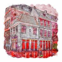 amsterdã holanda desenho aquarela ilustração desenhada à mão vetor