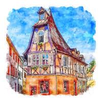 wissembourg frança esboço aquarela ilustração desenhada à mão vetor