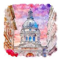 basílica de estevão itália esboço em aquarela ilustração desenhada à mão vetor