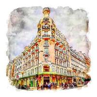 arquitetura paris frança esboço em aquarela ilustração desenhada à mão vetor