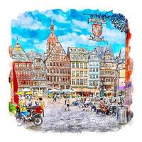 frankfurt alemanha esboço em aquarela ilustração desenhada à mão vetor