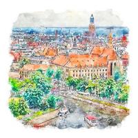 wroclaw polônia esboço em aquarela ilustração desenhada à mão vetor