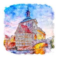 bamberg alemanha esboço em aquarela ilustração desenhada à mão vetor