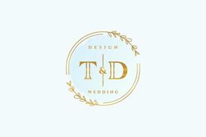 monograma de beleza td inicial e logotipo de caligrafia de design de logotipo elegante de assinatura inicial, casamento, moda, floral e botânico com modelo criativo. vetor