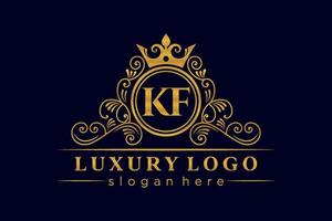 kf letra inicial ouro caligráfico feminino floral mão desenhada monograma heráldico antigo estilo vintage luxo design de logotipo vetor premium