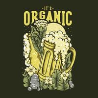 design de camiseta é orgânico com garrafa de cerveja colorida e um copo de ilustração vintage de urso vetor