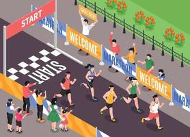 ilustração de maratona de corrida isométrica vetor