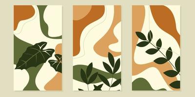 vetor de arte de parede botânica set.hand desenhada flor abstrata illustration.design para impressão, capa, papel de parede, arte de parede mínima e natural.
