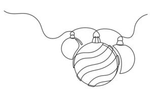 desenho contínuo de uma linha de bolas de natal vetor