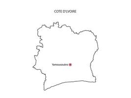 mão desenhar vetor de linha preta fina do mapa da Costa do Marfim com capital yamoussoukro em fundo branco.