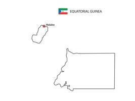 mão desenhar vetor de linha preta fina do mapa da Guiné equatorial com capital malabo em fundo branco.