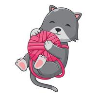 gato bonito jogando bola de fios rosa. conceito de ícone animal. estilo cartoon plana. adequado para página de destino da web, banner, panfleto, adesivo, cartão vetor