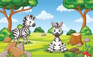zebra fofa no desenho animado da selva. ilustração vetorial de desenho animado vetor