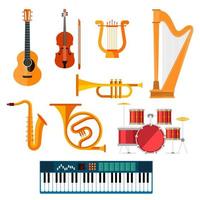 instrumentos musicais de vento, chave ou vetor de cordas