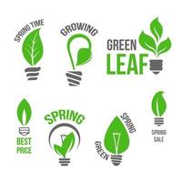 vetor isolado lâmpada verde folha de primavera ícone