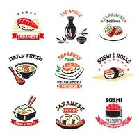 conjunto de ícones vetoriais de restaurante de comida de sushi japonês vetor