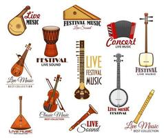 ícones vetoriais definidos para concerto de festival de música ao vivo vetor
