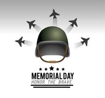 cartão comemorativo do dia do memorial com capacete militar e aeronaves vetor