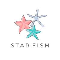 logotipo de ilustração de arte de linha estrela do mar em lindas cores pastel vetor