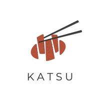 delicioso logotipo de ilustração katsu com pauzinhos vetor