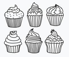 conjunto de cupcakes desenhados à mão. vetor