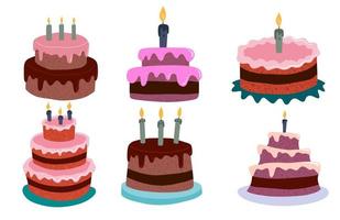 bolos de aniversário grande conjunto. ilustração vetorial. vetor