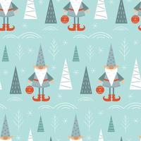 floresta de inverno e padrão sem emenda de gnomo em estilo escandinavo. ano novo festivo e design de natal de cartões, embalagens, têxteis. ilustração vetorial de estoque. vetor