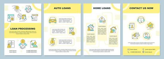 modelo de folheto amarelo de empréstimos. serviço bancário. design de folheto com ícones lineares. 4 layouts vetoriais editáveis para apresentação, relatórios anuais. vetor