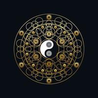 modelo de meditação com sinal de yin yang na mandala vetor