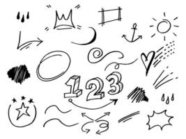 mão desenhada definir elementos de doodle para design de conceito isolado no fundo branco. elementos infográficos. ilustração vetorial vetor