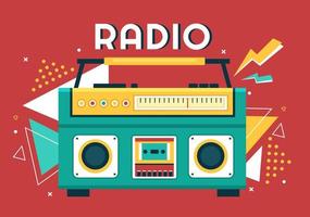 tocador de rádio para registro, talk show, entrevistas com celebridades e ouvir música no modelo de ilustração de estilo plano de desenho animado desenhado à mão vetor