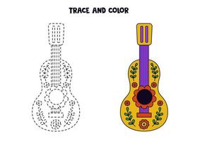 traço e cor bonito guitarra mexicana desenhada à mão. planilha para crianças. vetor