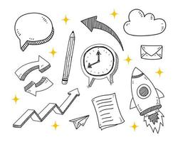 conjunto de ícones de negócios doodle desenhados à mão. ilustração vetorial isolada no fundo branco vetor