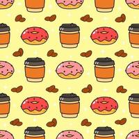 café padrão e rosquinha rosa. vector mão desenhada doodle estilo cartoon personagem ilustração ícone design. café padrão e conceito de amigos de donut rosa