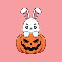 coelho de abóbora bonito halloween mascote dos desenhos animados doodle arte conceito desenhado à mão ilustração do ícone kawaii do vetor