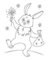 página para colorir de um coelhinho fofo de desenho animado com estrelinhas vetor